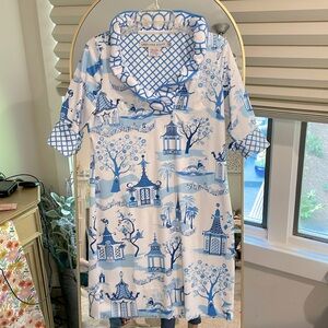 Gretchen Scott- Ruffle neck Jersey Dress - Pagoda Paradise, size S, EUC